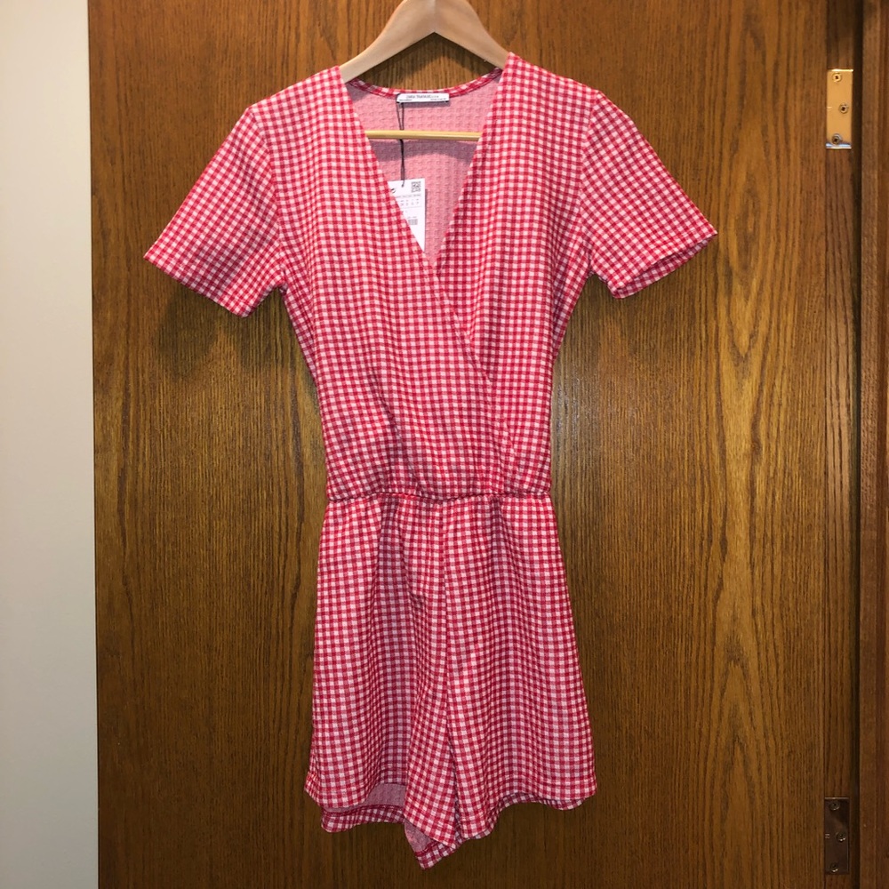 Red Gingham Zara Romper NWT